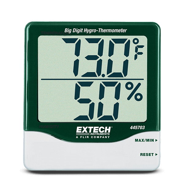 Extech 445703 big digit hygro-thermometer with 25mm digits on a large LCD