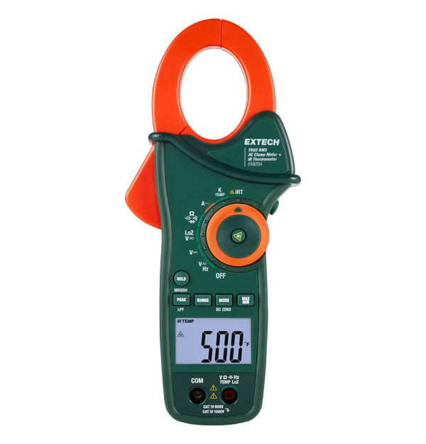 Extech EX820A 1000A True RMS AC clamp meter with built-in infrared thermometer and 6000 count backlit display