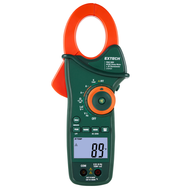 Extech EX840A 1000A AC/DC clamp meter with built-in infrared thermometer, laser pointer and CAT IV-600V rating