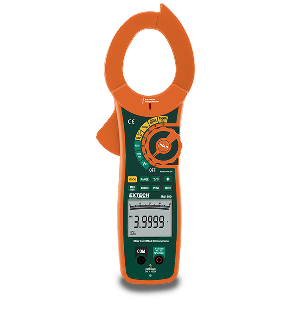 Extech MA1500 1500A True RMS AC/DC clamp meter with 52 mm jaw and non-contact voltage detector