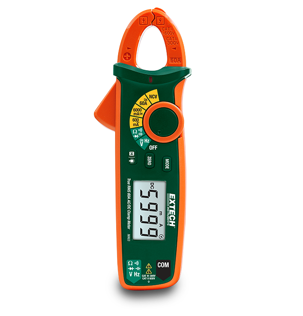 Extech MA63 60A True RMS AC/DC clamp meter with VFC mode and 6000 mA low current range
