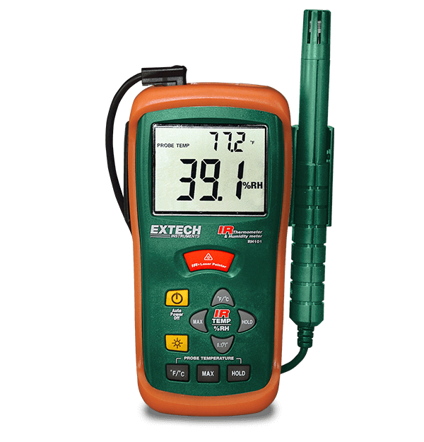 Extech RH101 hygro-thermometer and infrared thermometer with laser pointer and remote humidity probe