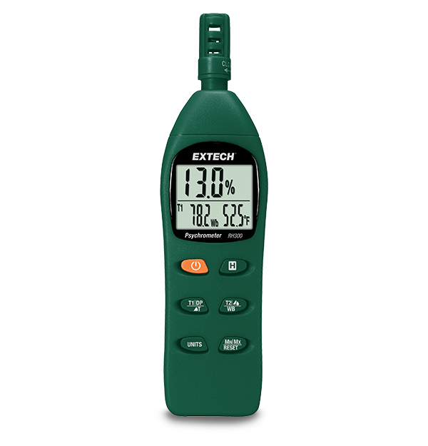 Extech RH300 hygro-thermometer psychrometer with twist-close sensor cap for field use
