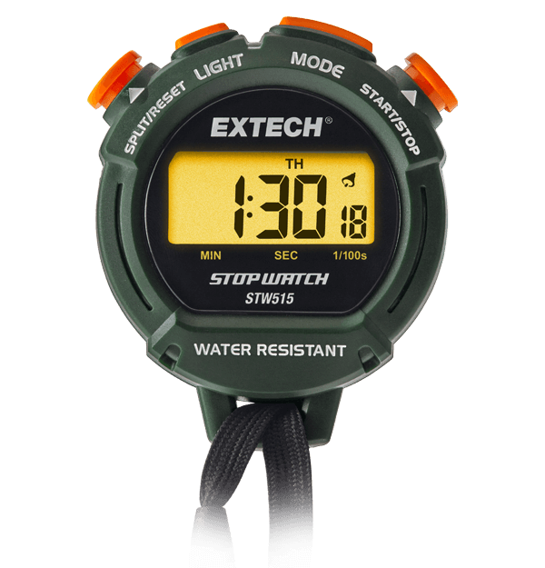Extech STW515 digital stopwatch and clock with backlit LCD display and neckstrap